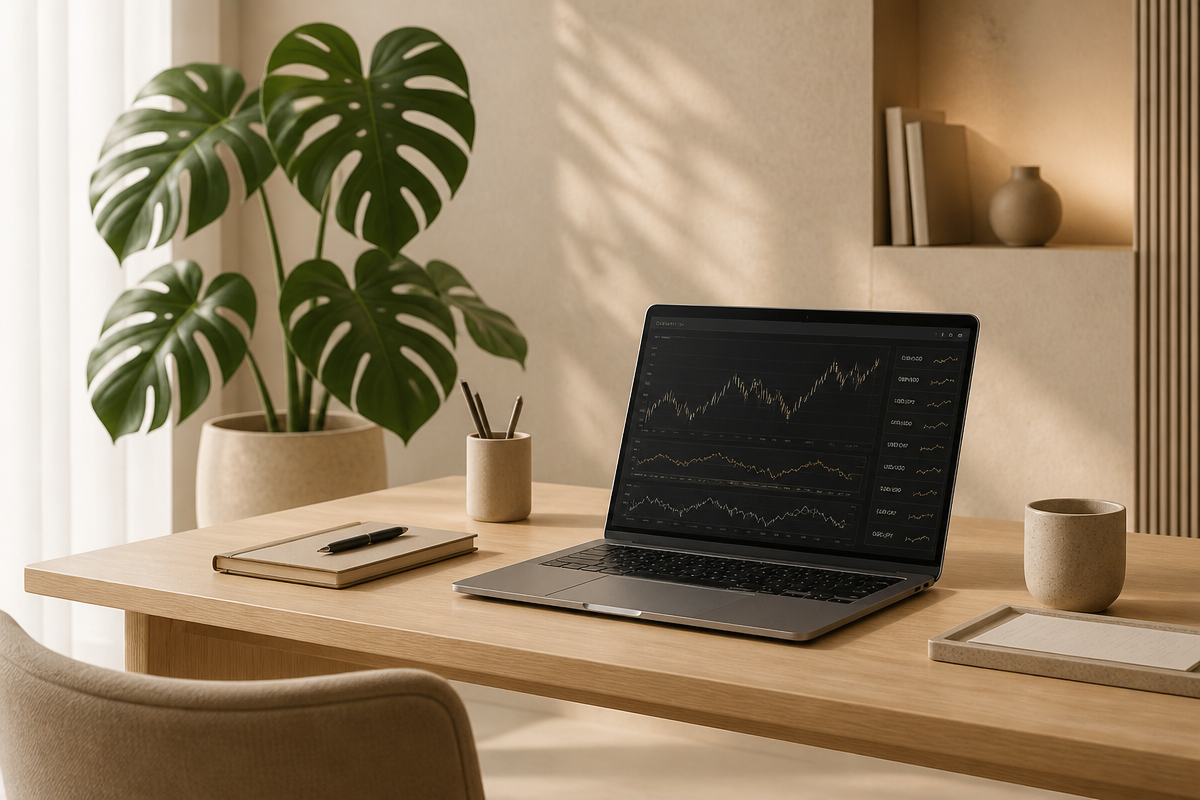 Institutional trading workspace with financial charts