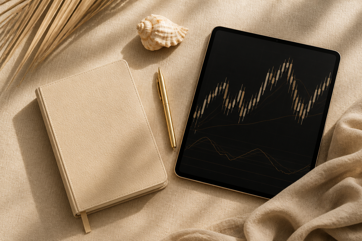 Forex Beach workspace with trading charts on a tablet